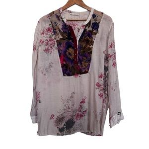 Soft Surroundings Women’s Sz L Aria Tunic Top Gauzy Floral Print